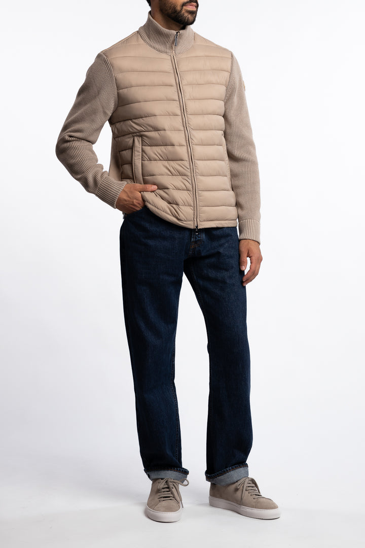 Multi Material Padded Hybrid Jacket Beige
