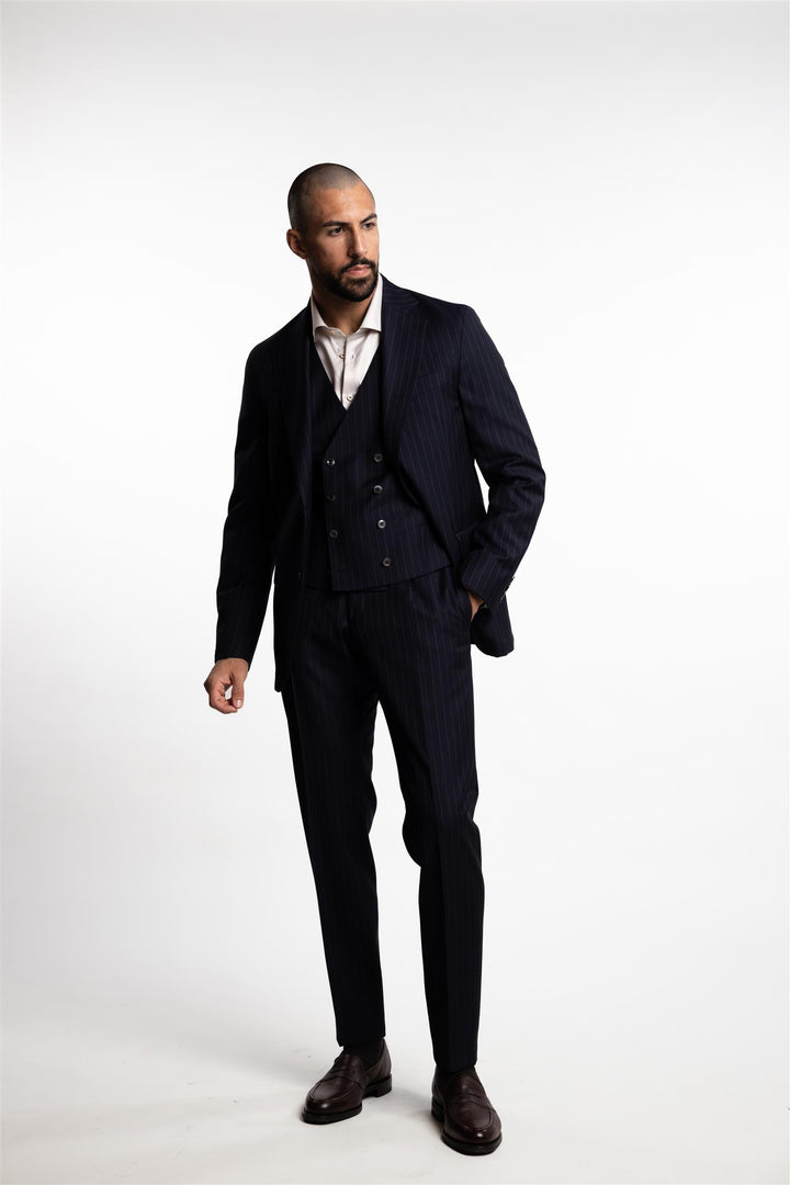 Veneto Double-Breasted Waistcoat Navy Pinstripe