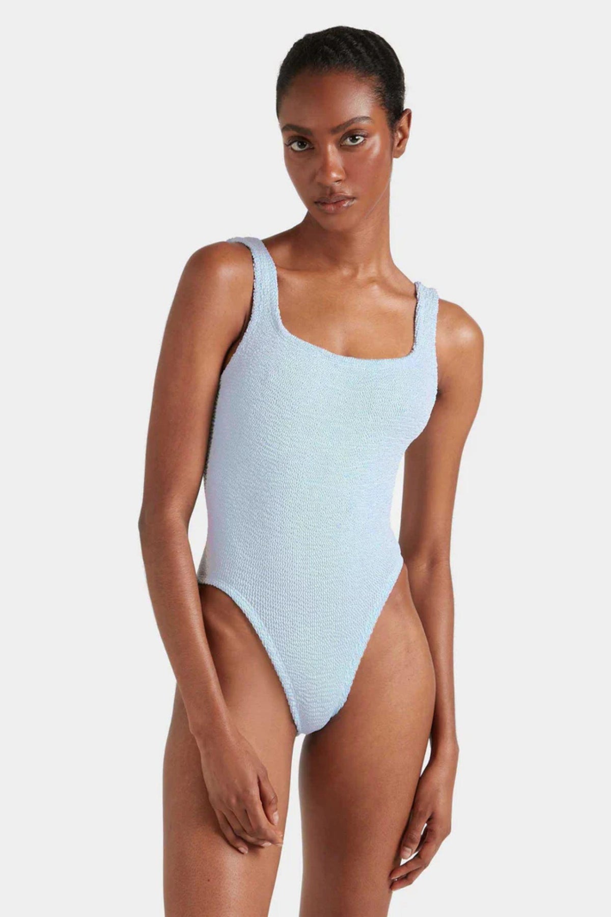 Square Neck Swim- Metallic Ice Blue