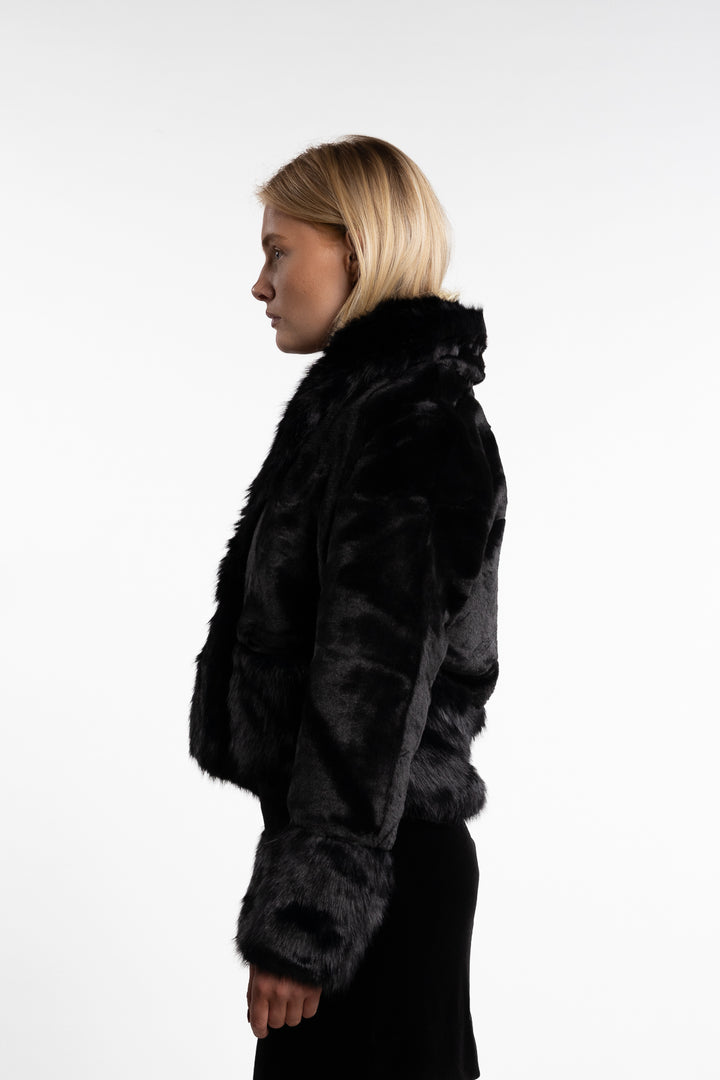 Adina Fake Fur Jacket- Black