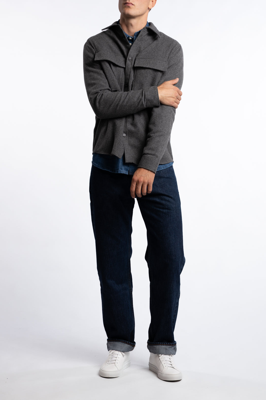 Flat Wool Overshirt Dark Grey Melange