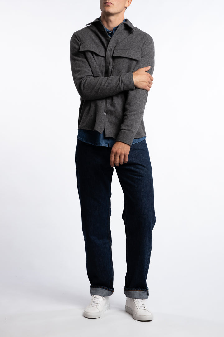 Flat Wool Overshirt Dark Grey Melange