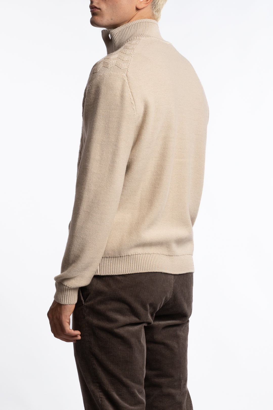 Cableknit Wool Cardigan Beige