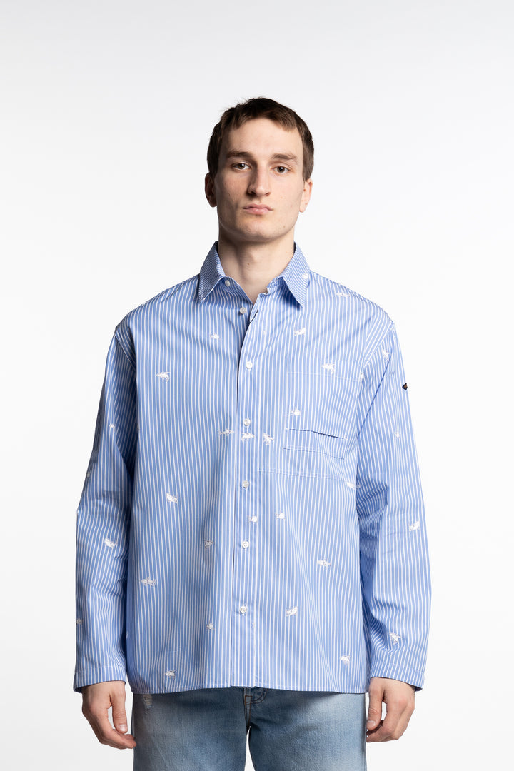 Shark Printed Cotton Shirt Blue