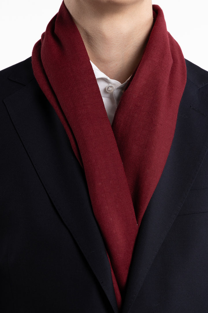 Silk Wool Double Scarves Burgundy Flowers