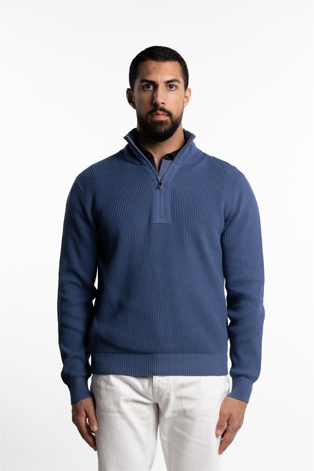 Alex Half Zip Knitted Sweater Bijou Blue