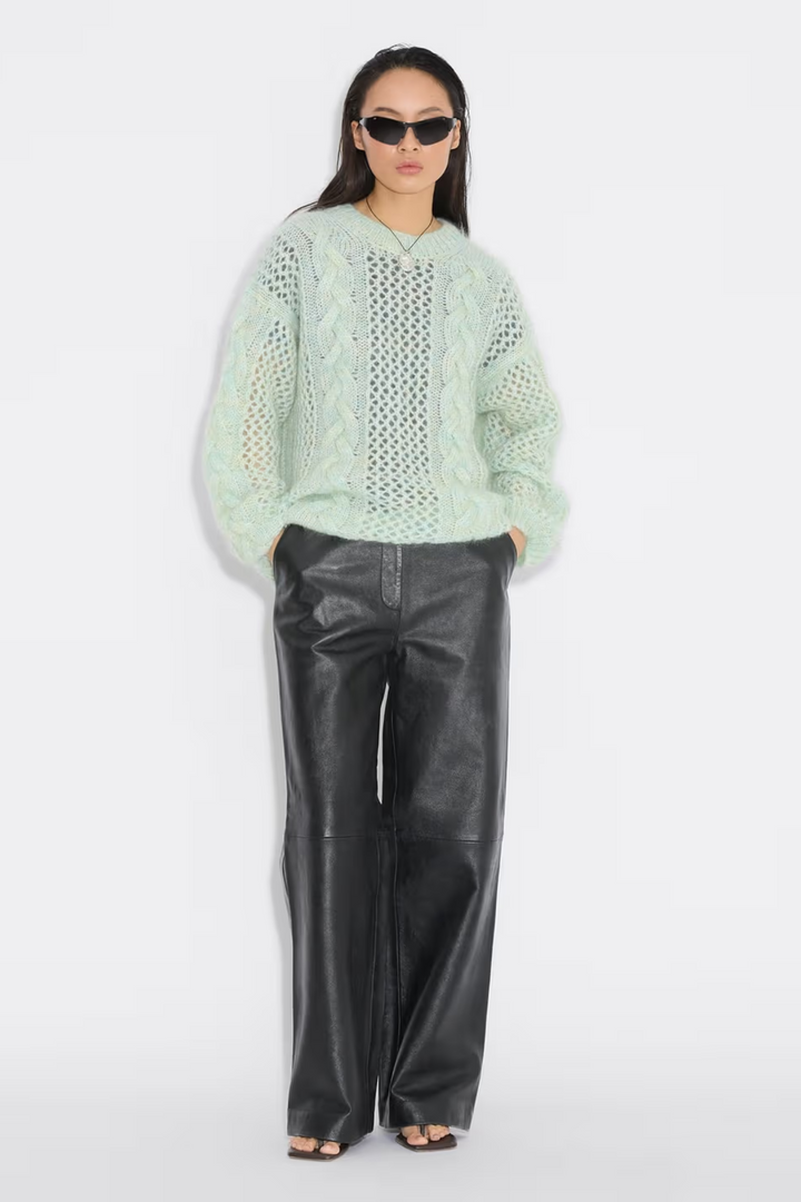 Mohair Cable Knit Crew - Green Mix