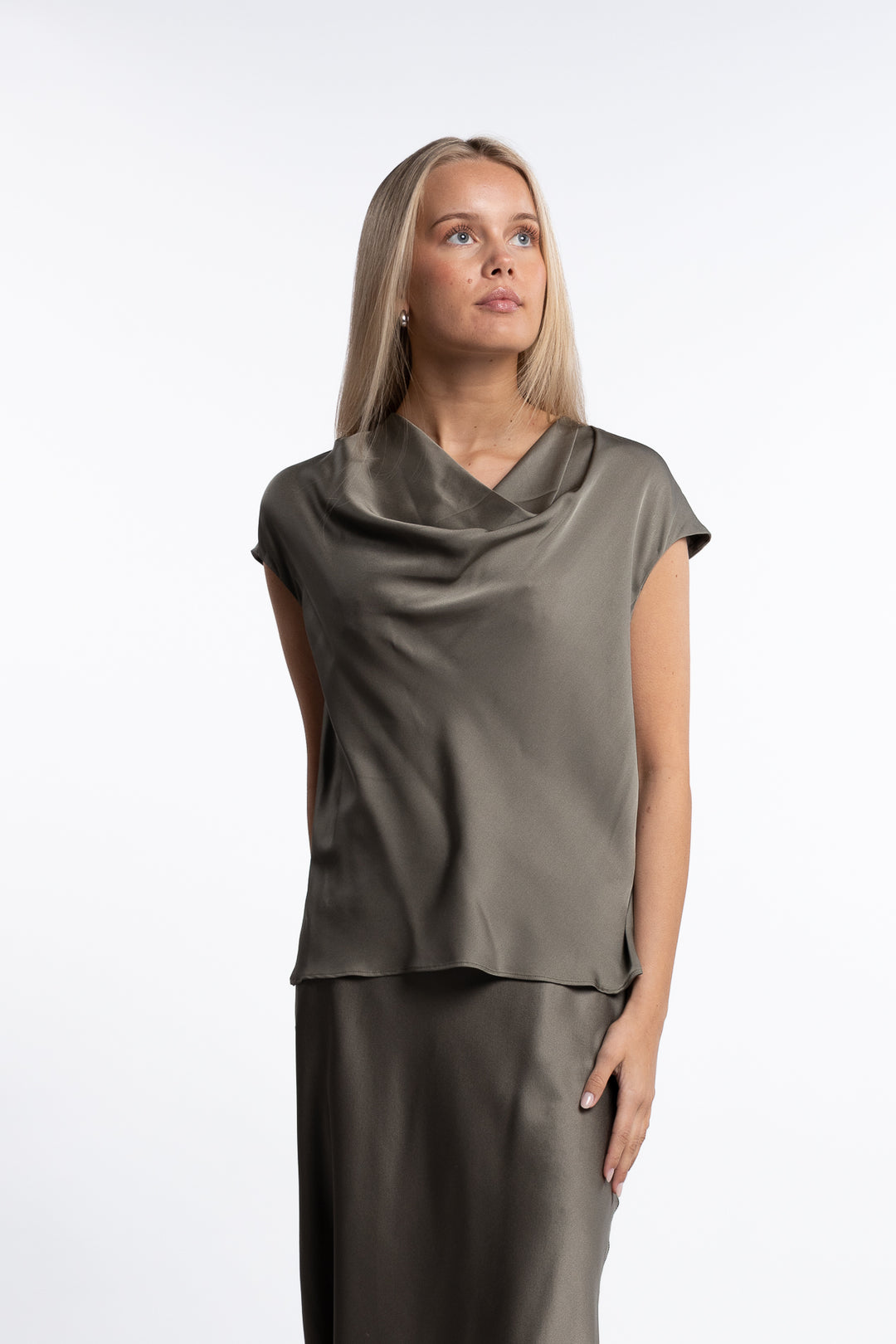 Zia silk top- Light military