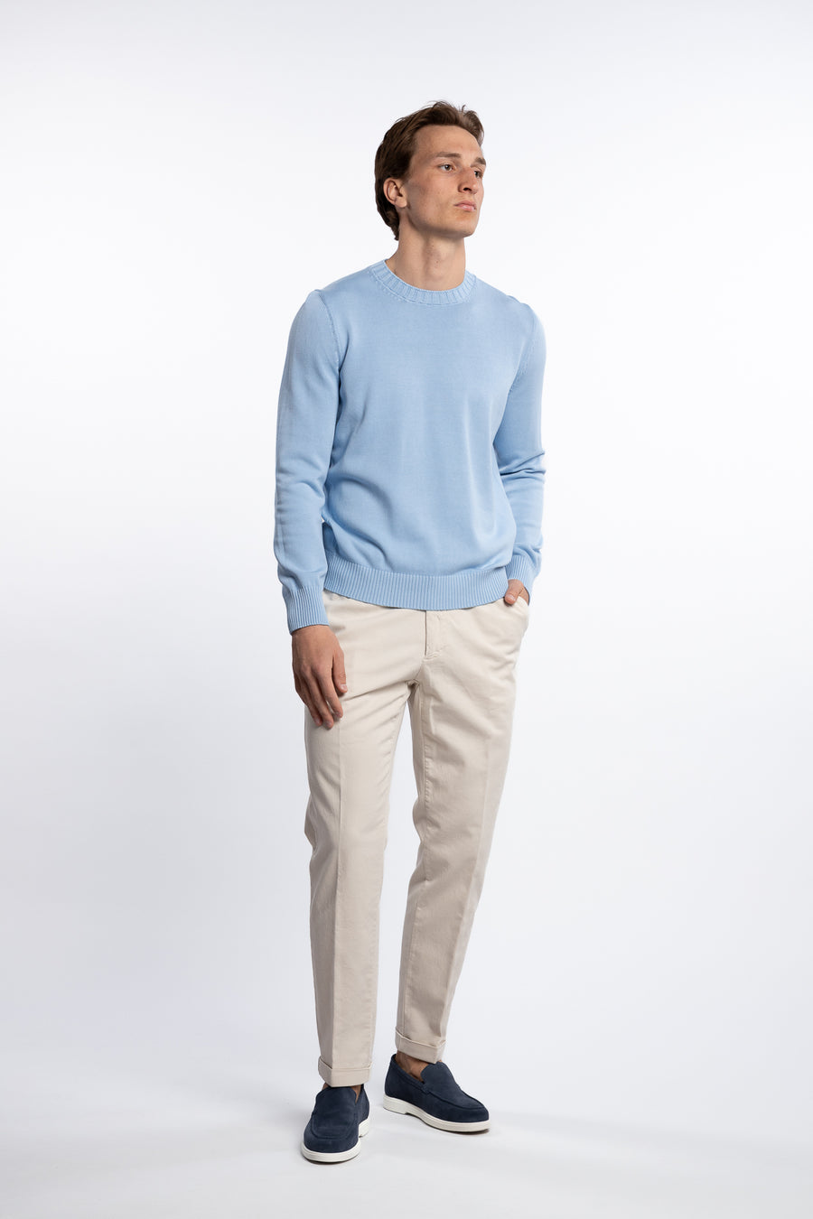 Cotton Long Sleeve Crewneck Light Blue