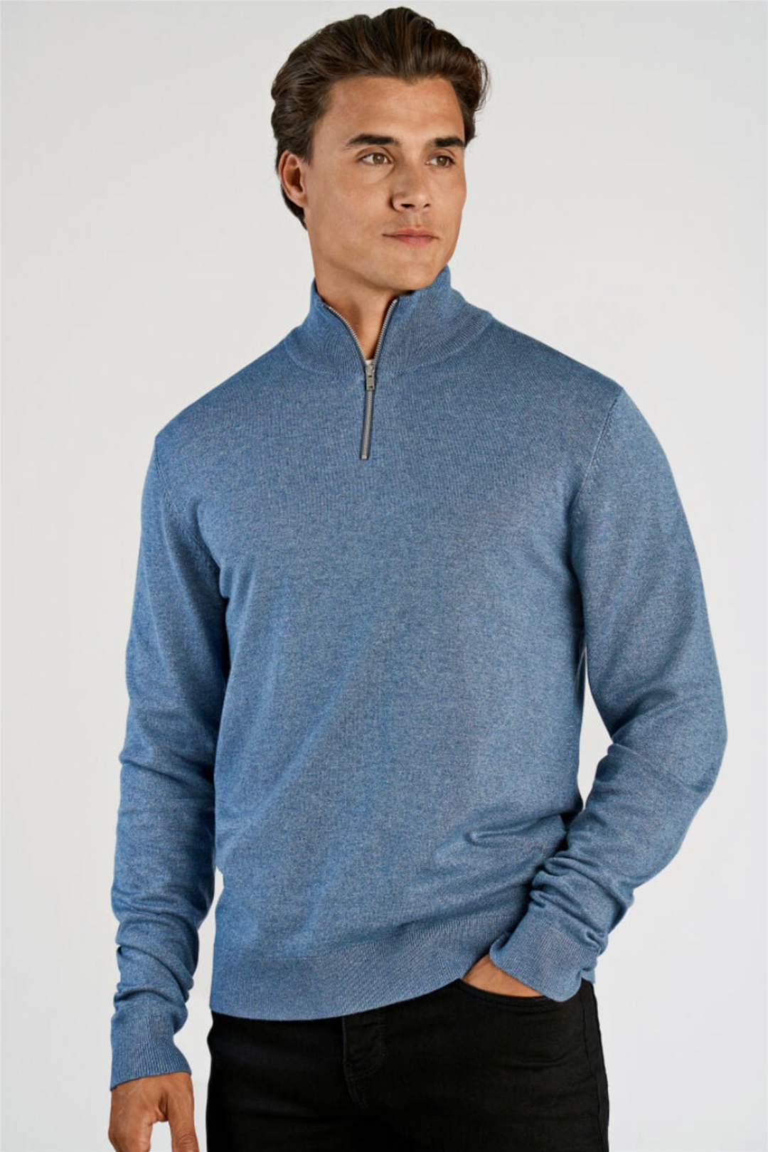 Ecovero Half-Zip Knit Blue Blend