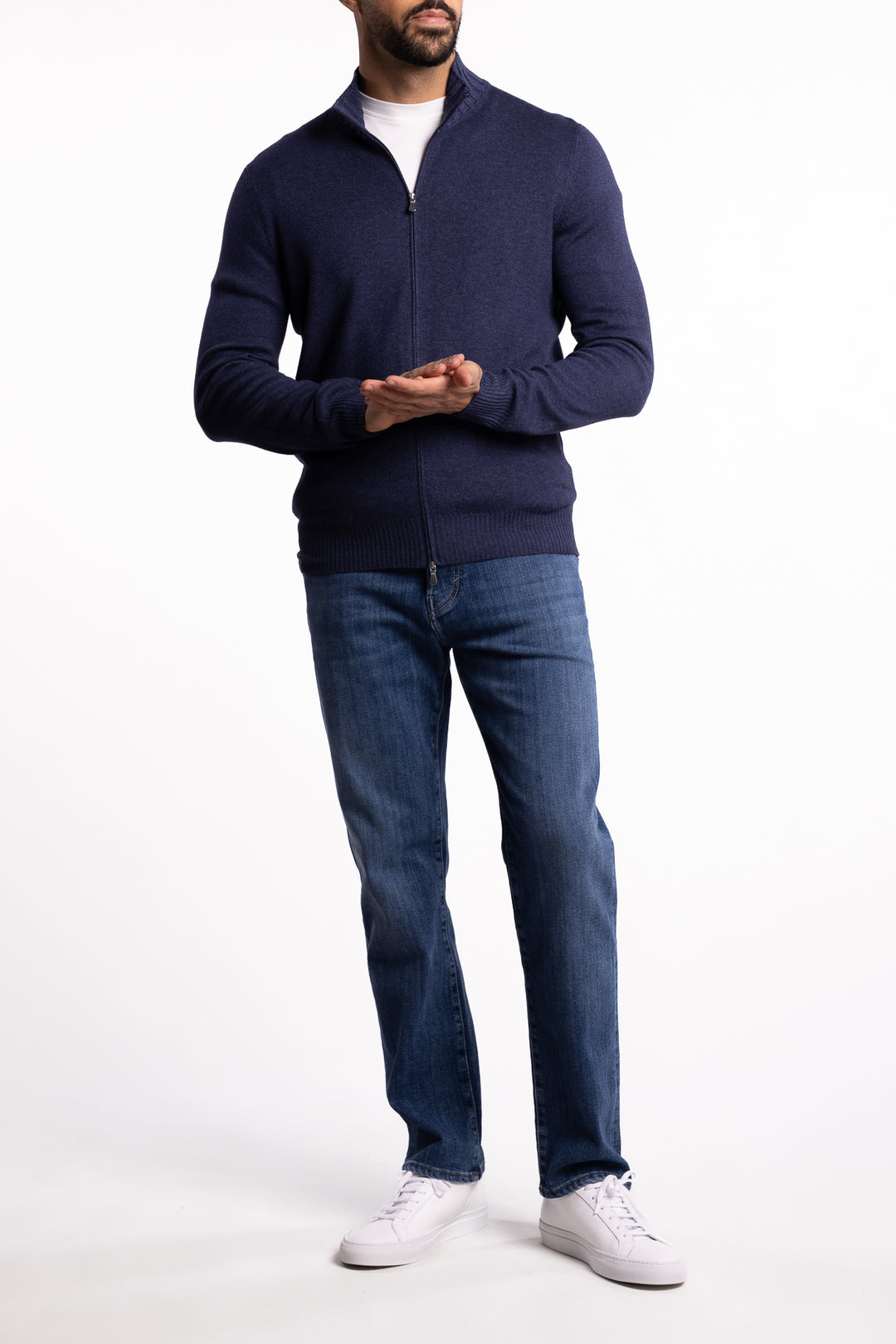 Wool/Cashmere Washed Full Zip Blue