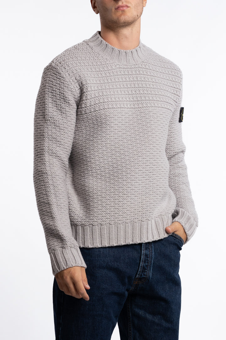 5100054 Pure Wool Mock Neck Jumper Pearl Grey