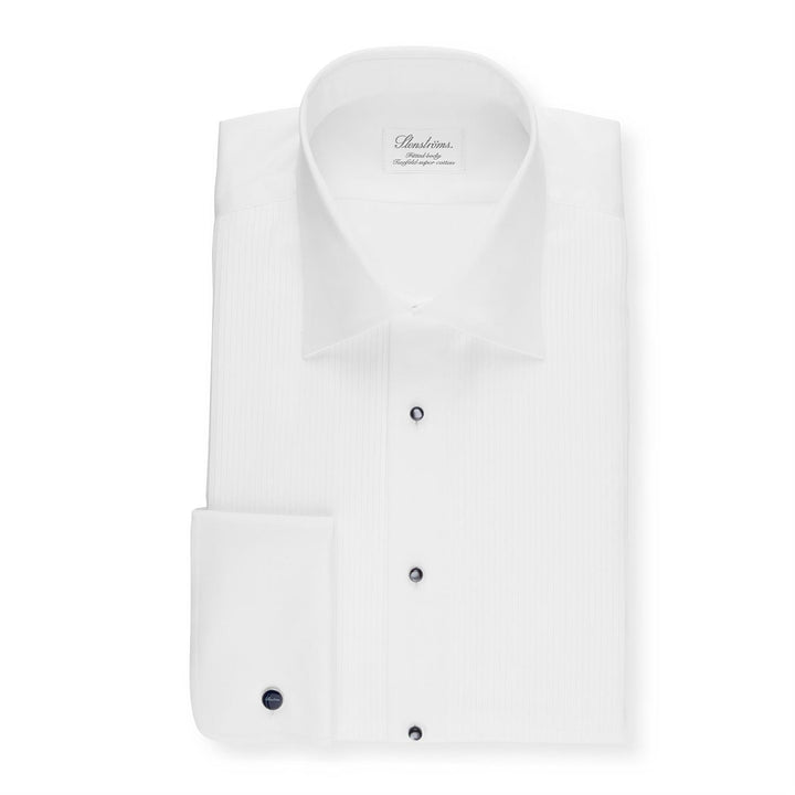 Fitted Body Pleated Smoking Shirt White