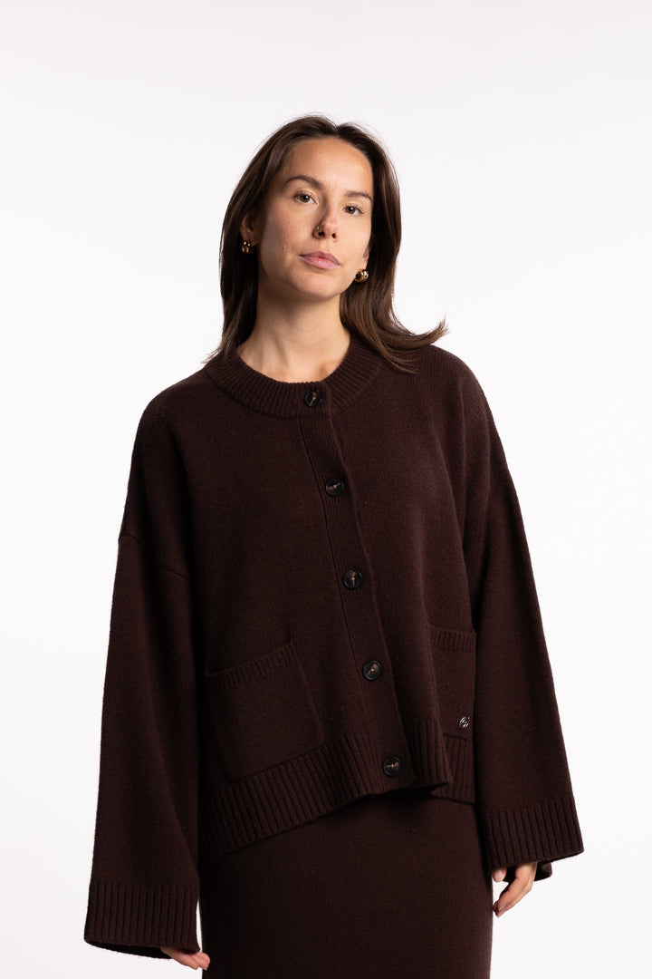 W. Wool Wide Cardigan - Dk. Brown