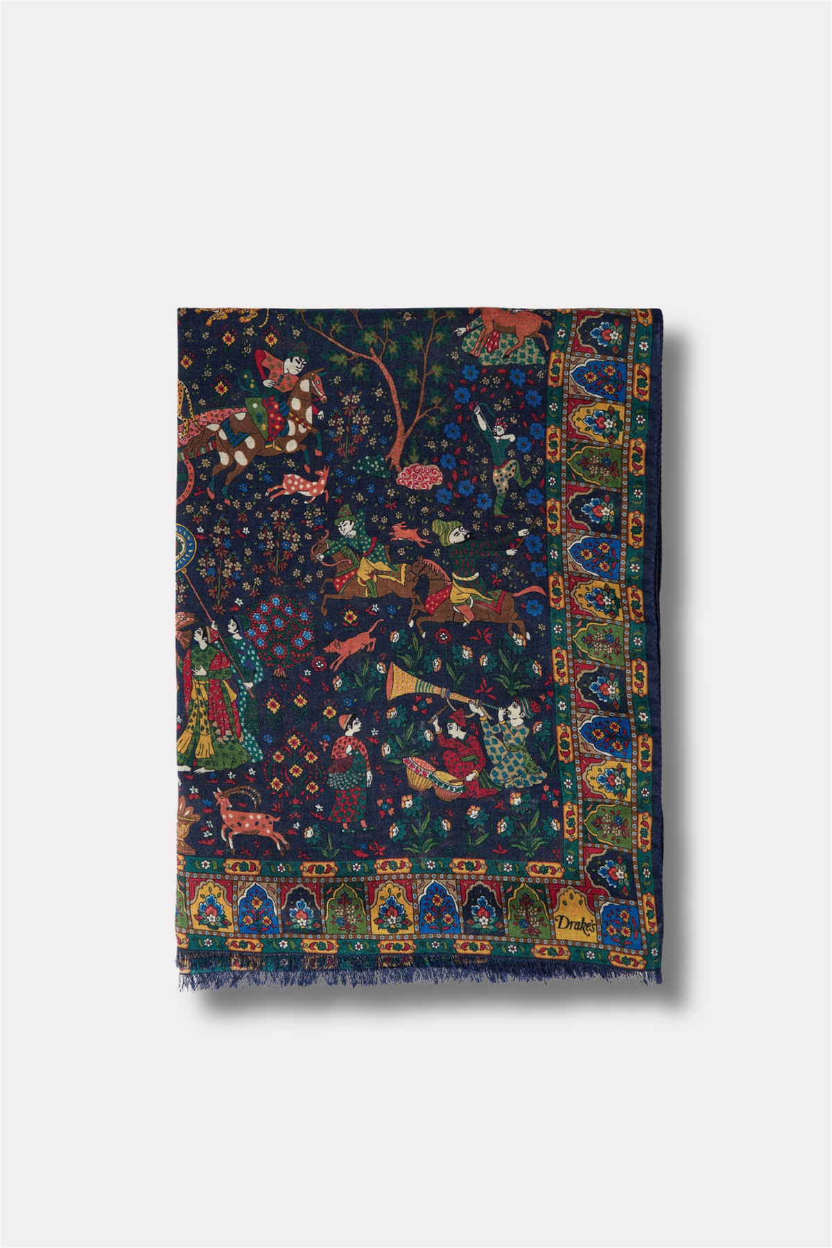 Moghul Garden Wool-Silk Scarf Navy