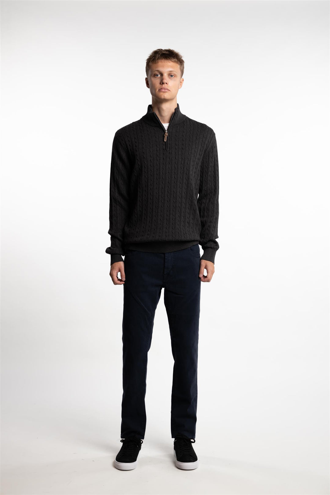 Half Zip Cable Knit Charcoal Melange