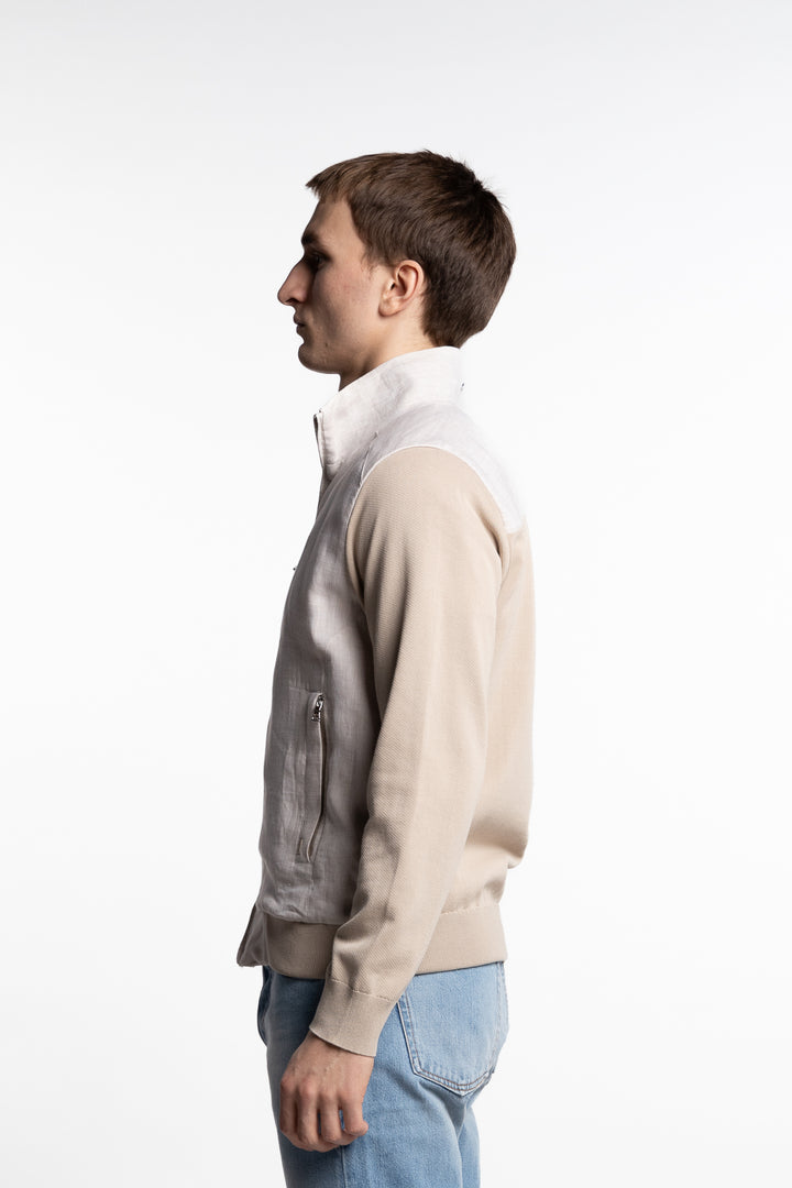 Hybrid Zip-Up Cardigan Linen And Fresco Cotton Beige