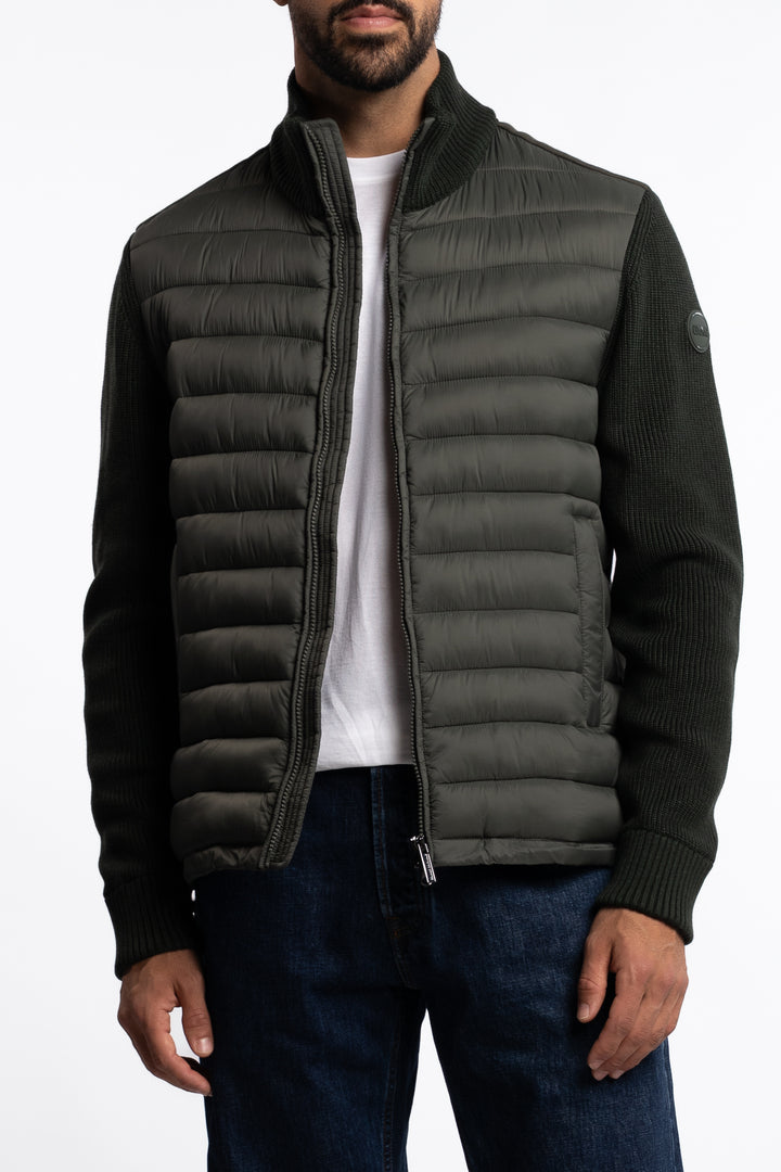 Multi Material Padded Hybrid Jacket Green