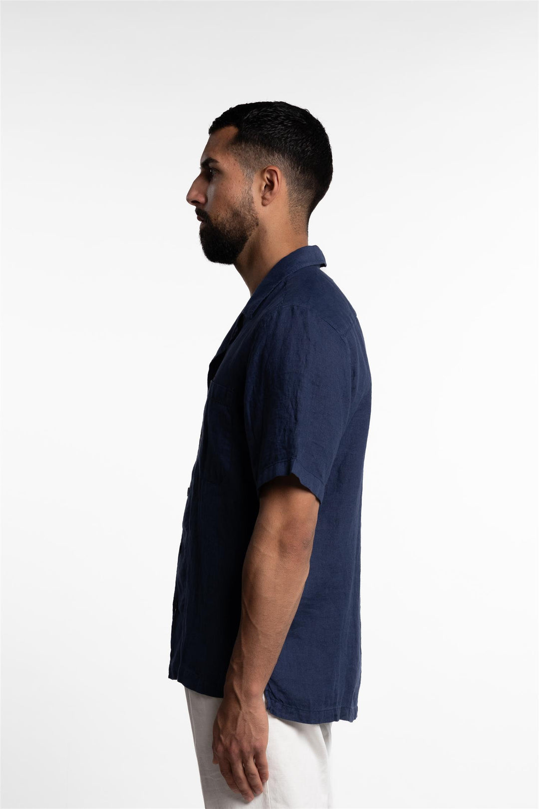 Verona Camp Collar Linen Shirt Navy