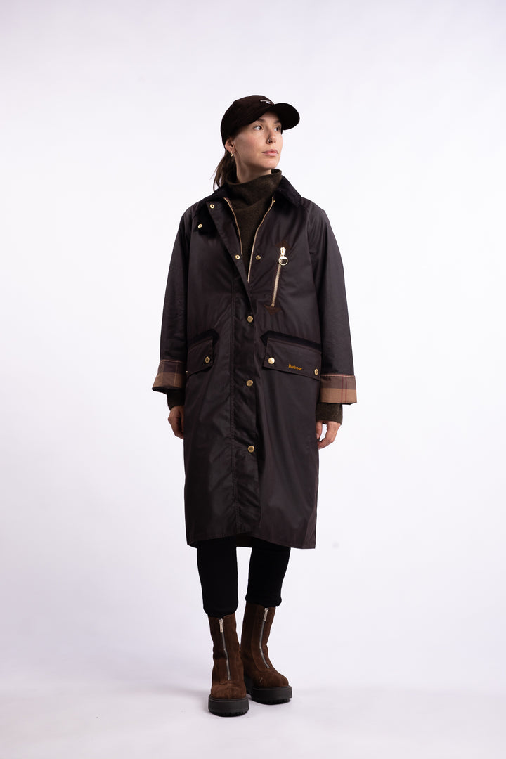 Long Evette Wax Jacket- Rustic