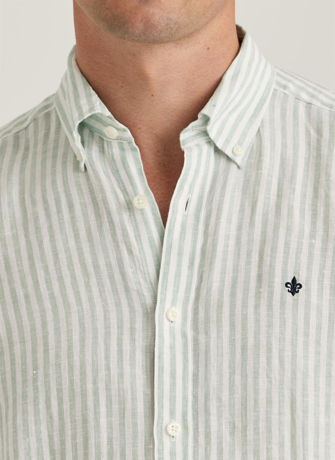 Douglas Classic Fit Linen Stripe Shirt Green