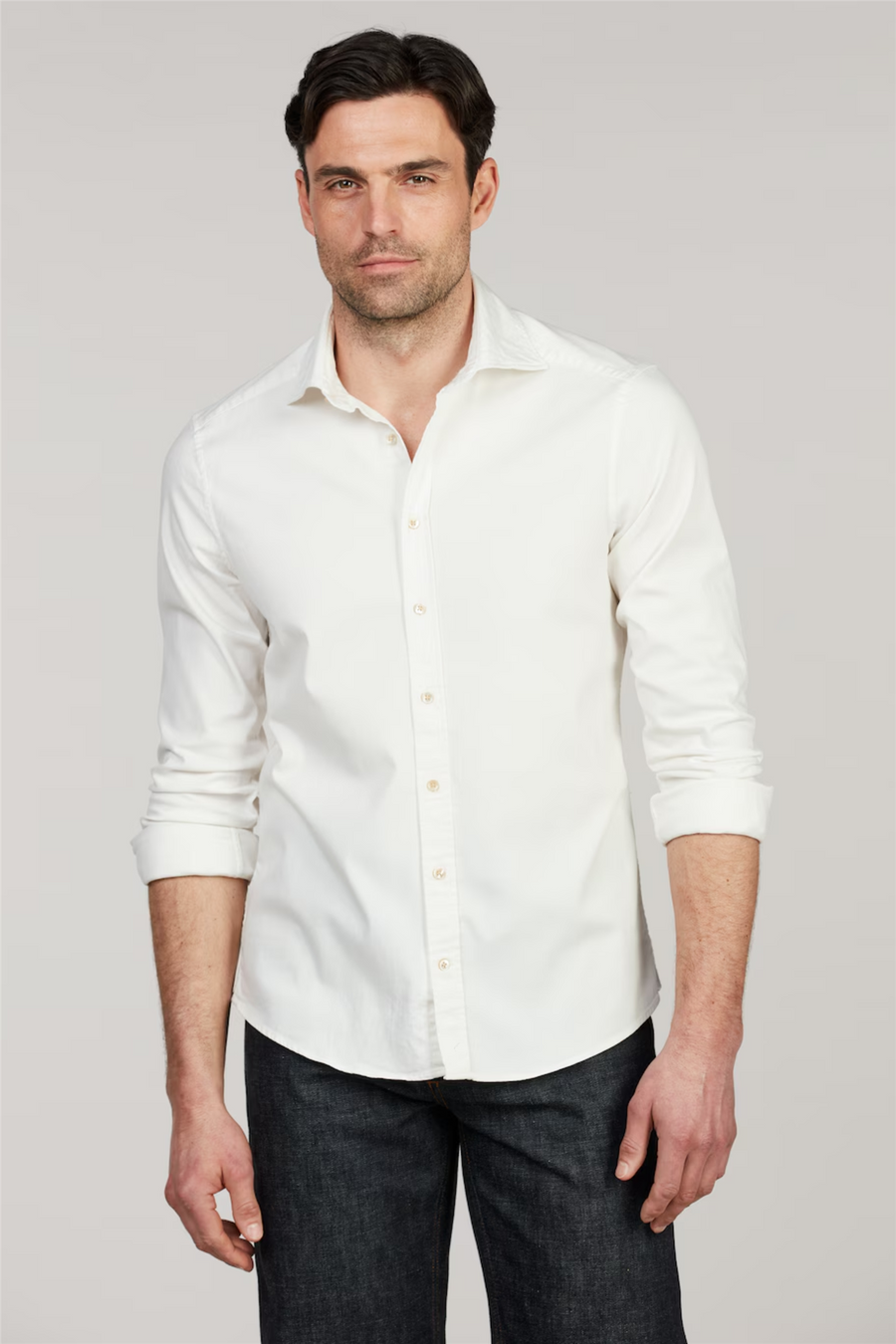 Casual Denim Stretch Shirt Off White
