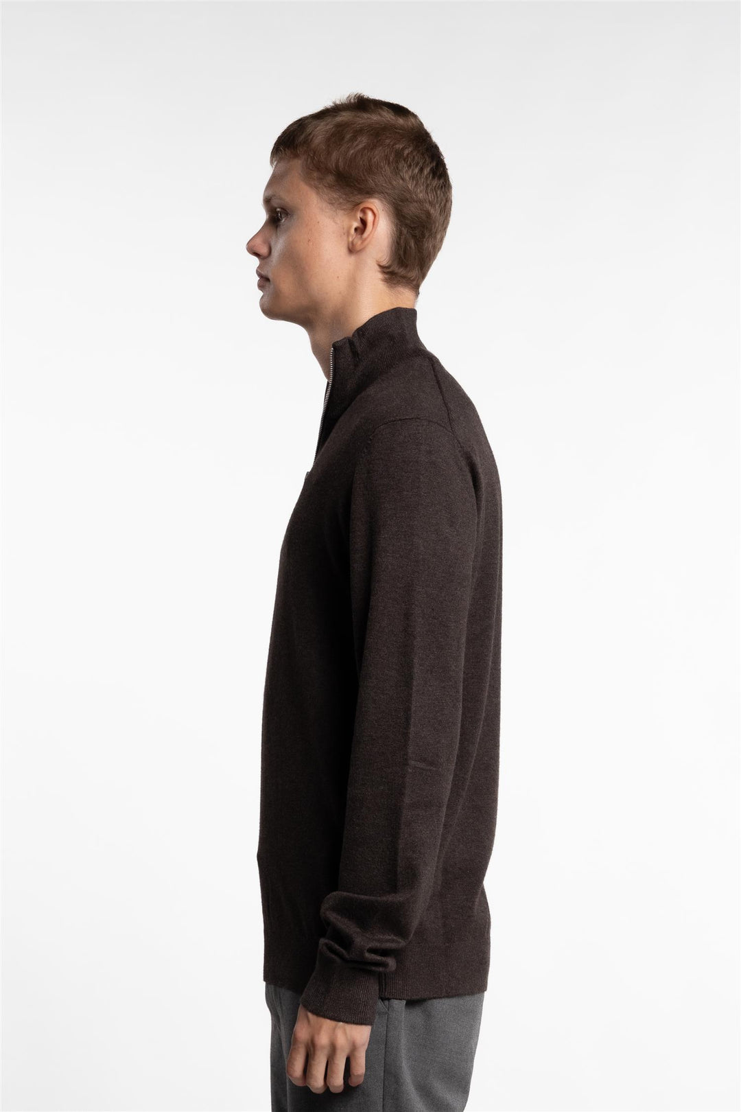 Half Zip Mélange Knit Brown Mix