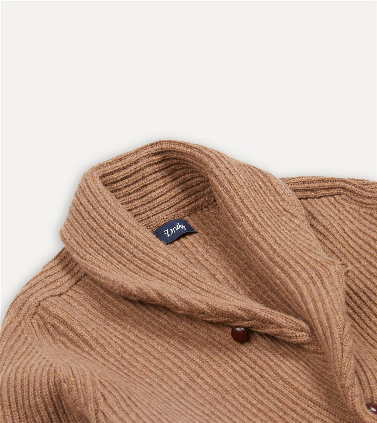 Lambswool Shawl Collar Rib Cardigan Camel