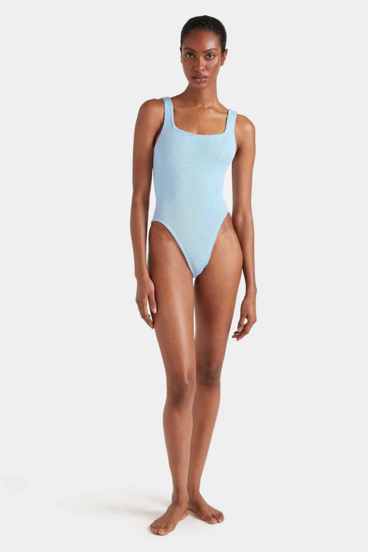 Square Neck Swim- Metallic Ice Blue
