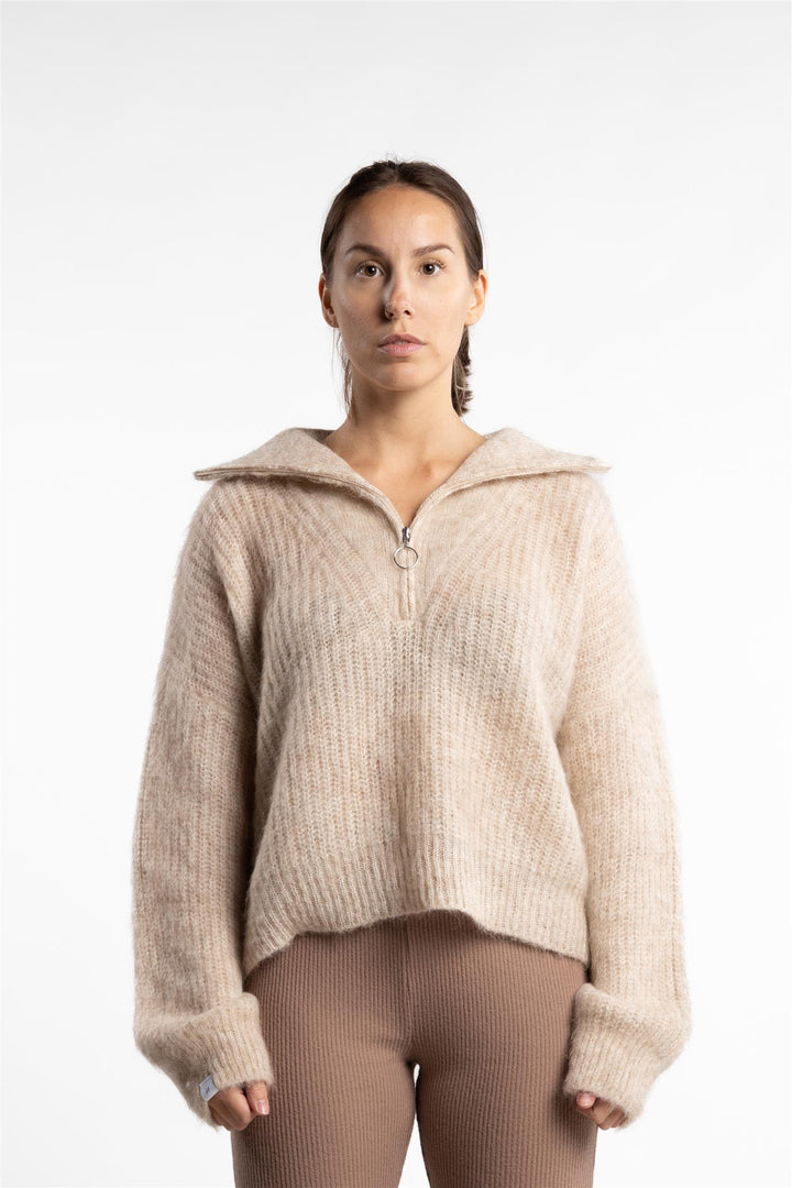 Florie Brushed Zip Knit- Warm Sand