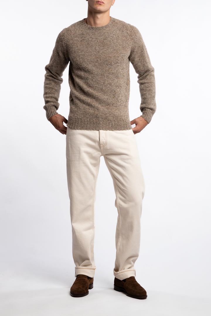 Brushed Shetland Crew Neck Jumper Pebble Grey