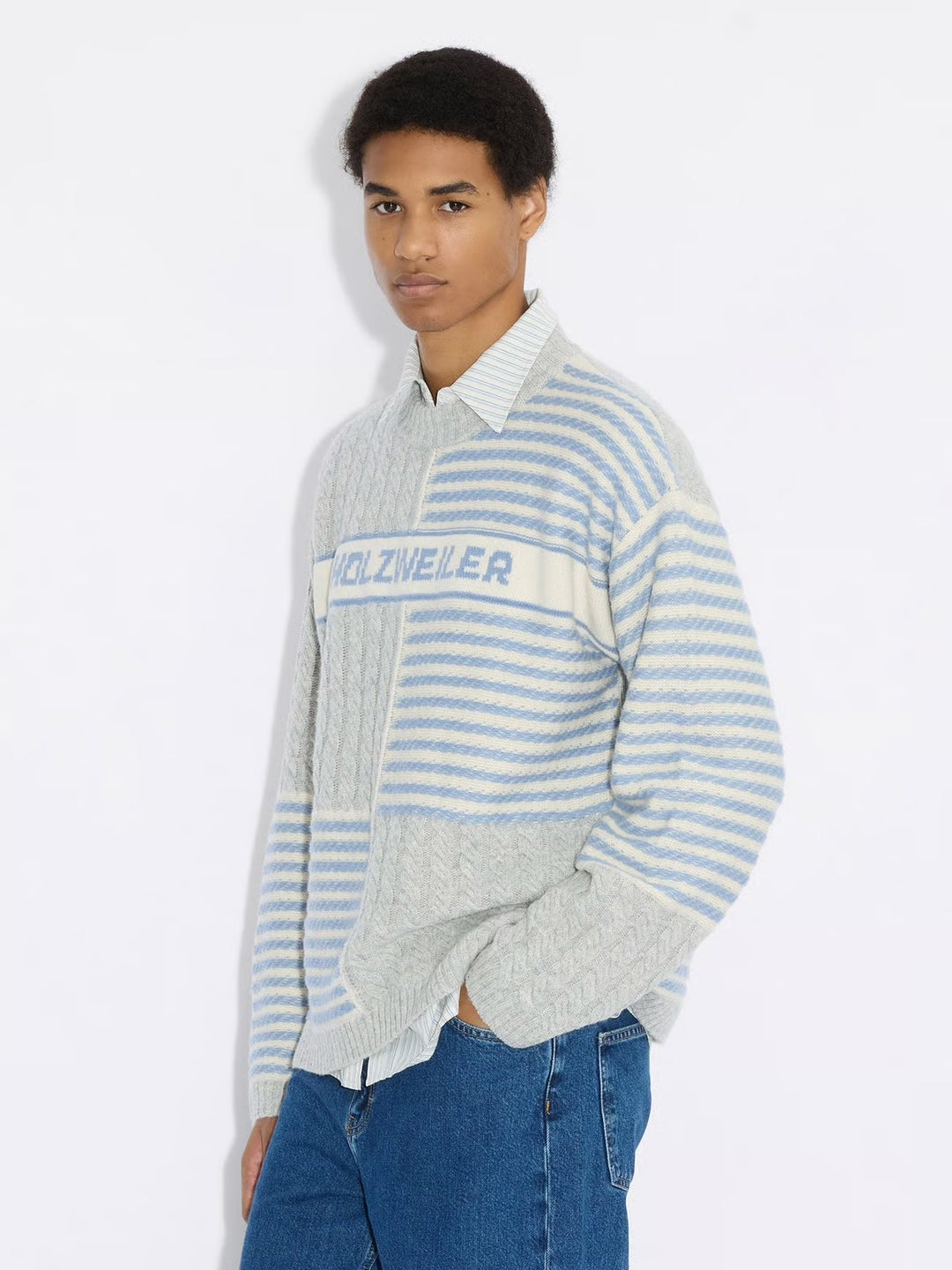 M. Holzweiler Stripe Crew Light Grey Mix