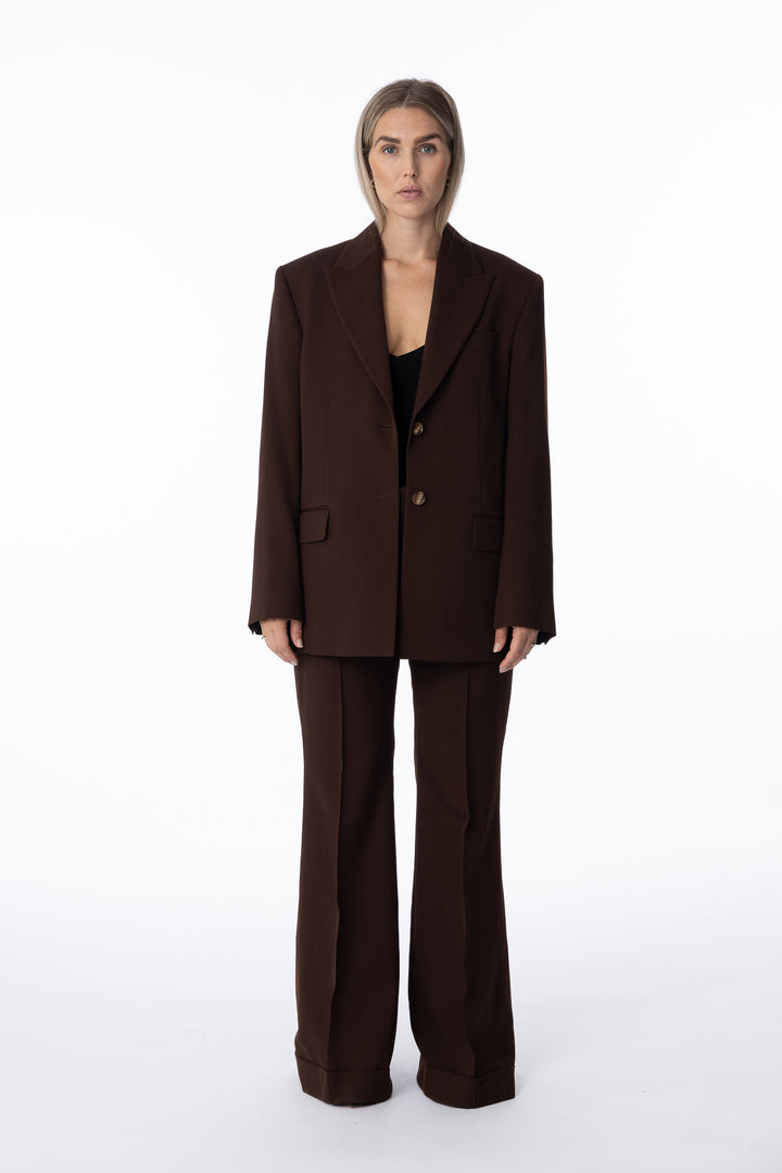 Tailored Flared Trousers- Chestnut Brown