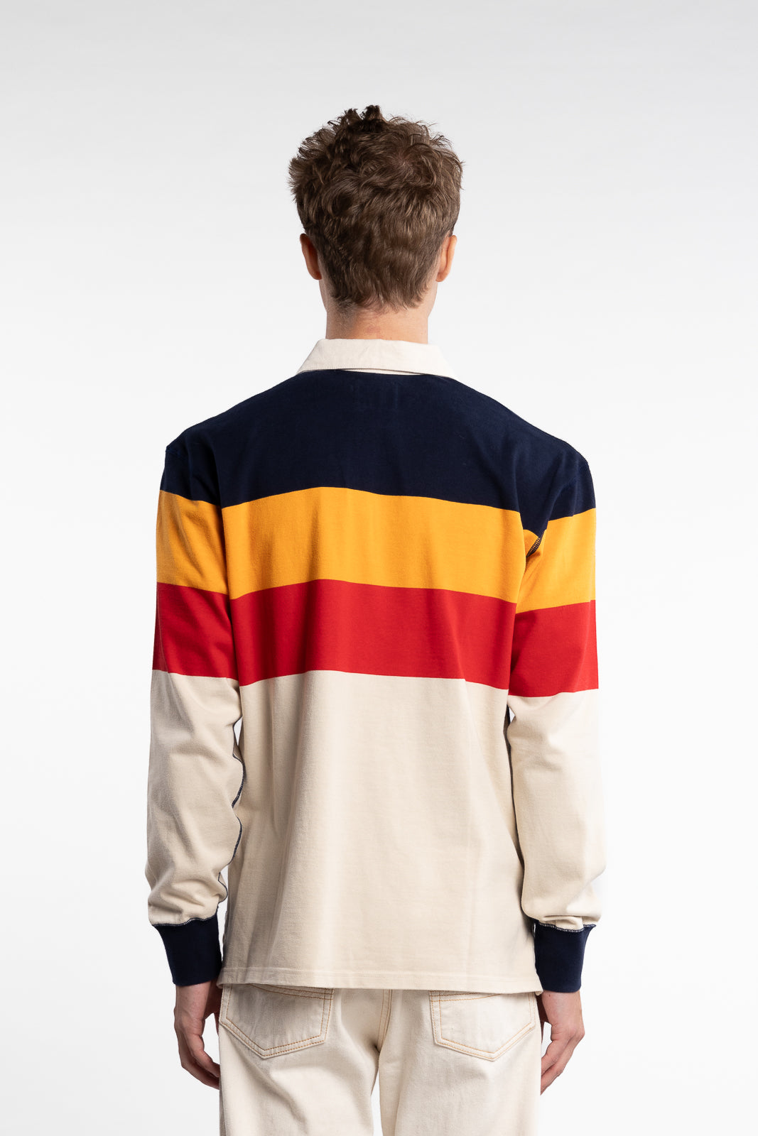 Cotton Rugby Shirt Navy/Yellow/Red Block Stripe