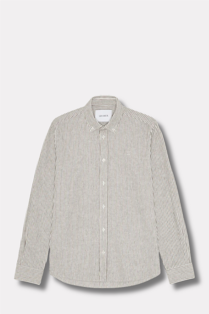 Konrad Stripe Cotton Linen Shirt Teak Brown