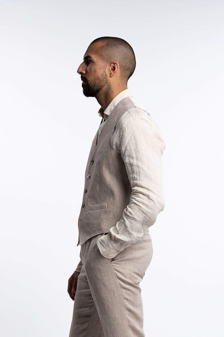 Carlo Regular Fit Linen Waistcoat Trench Beige