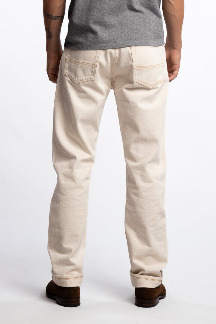 13,2 Oz 5-Pocket Mid-Waist Japanese Selvedge Denim Ecru Wash