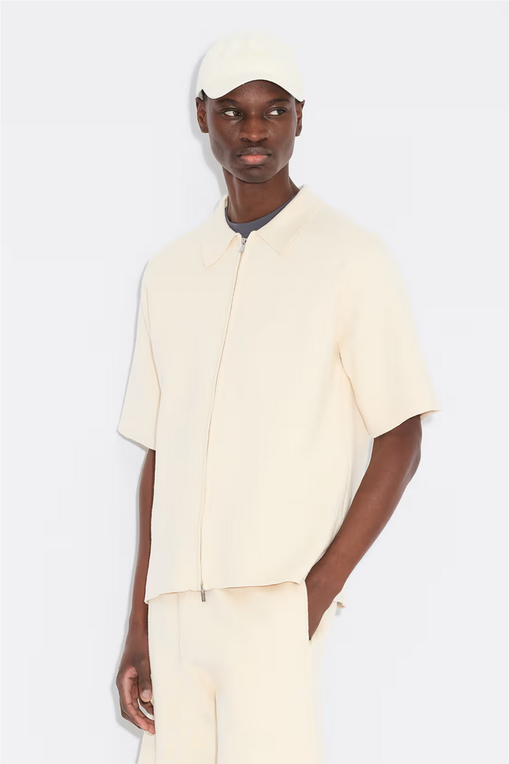Summer Zip-Up Polo Knit Ecru