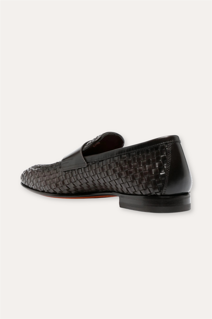 Woven Leather Loafer Dark Brown