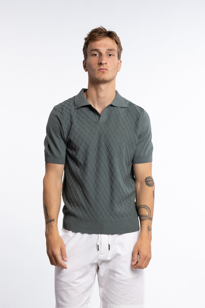 Mirza Cableknit Poloshirt Green