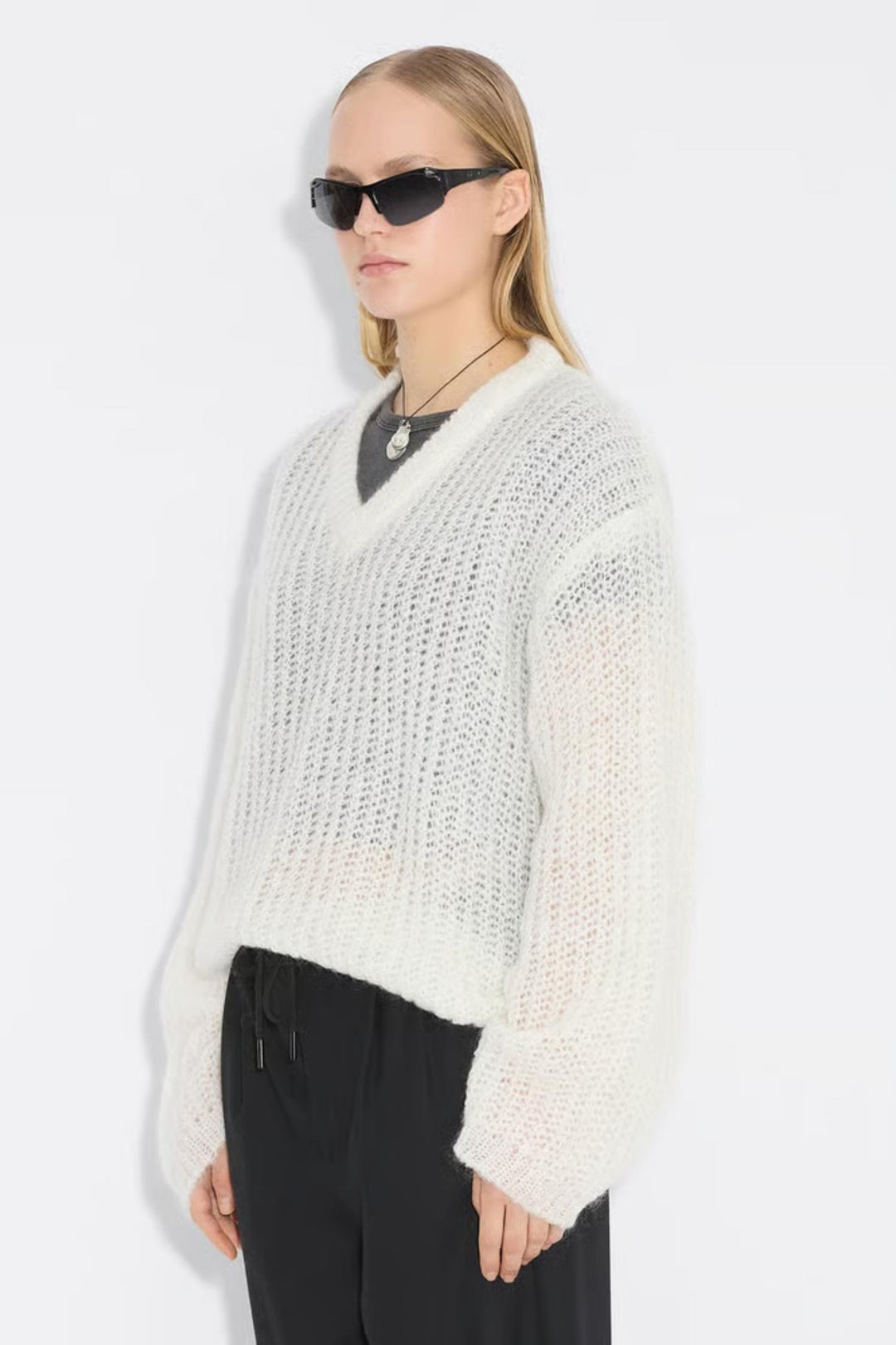 Boxy Mohair V Neck - Ecru