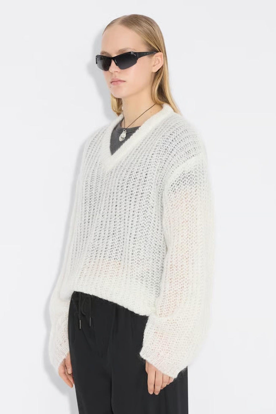 Boxy Mohair V Neck - Ecru