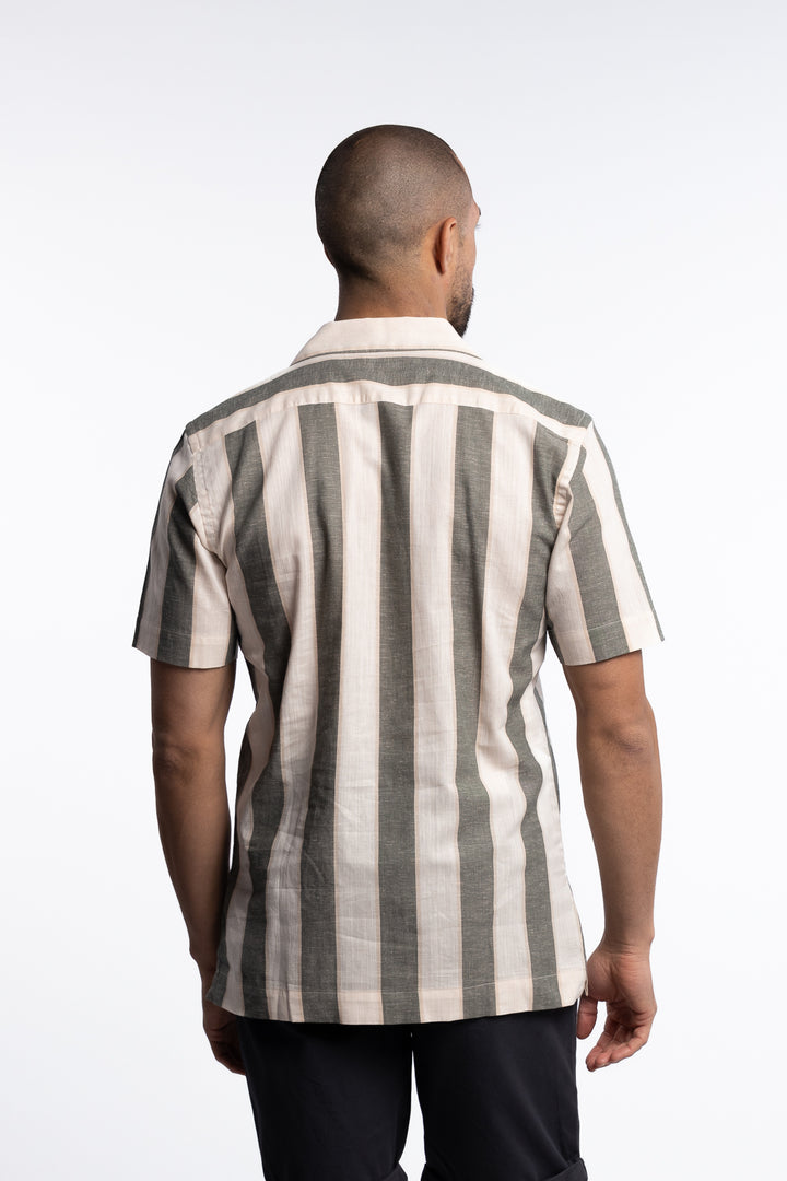 Striped Linen/Cotton Shirt S/S Army