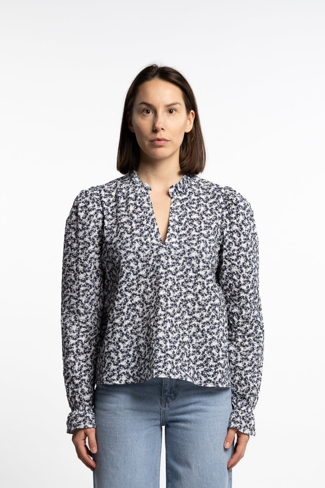 Jenny Blouse- Navy Rosehip Print