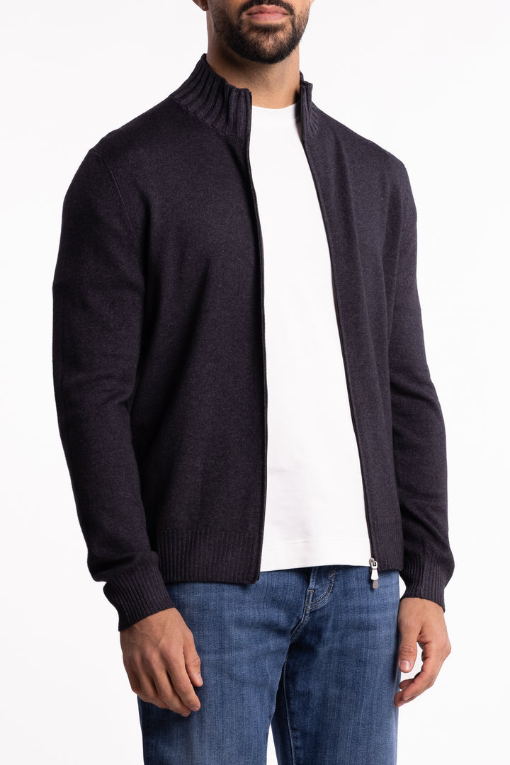 Wool/Cashmere Washed Full Zip Brown