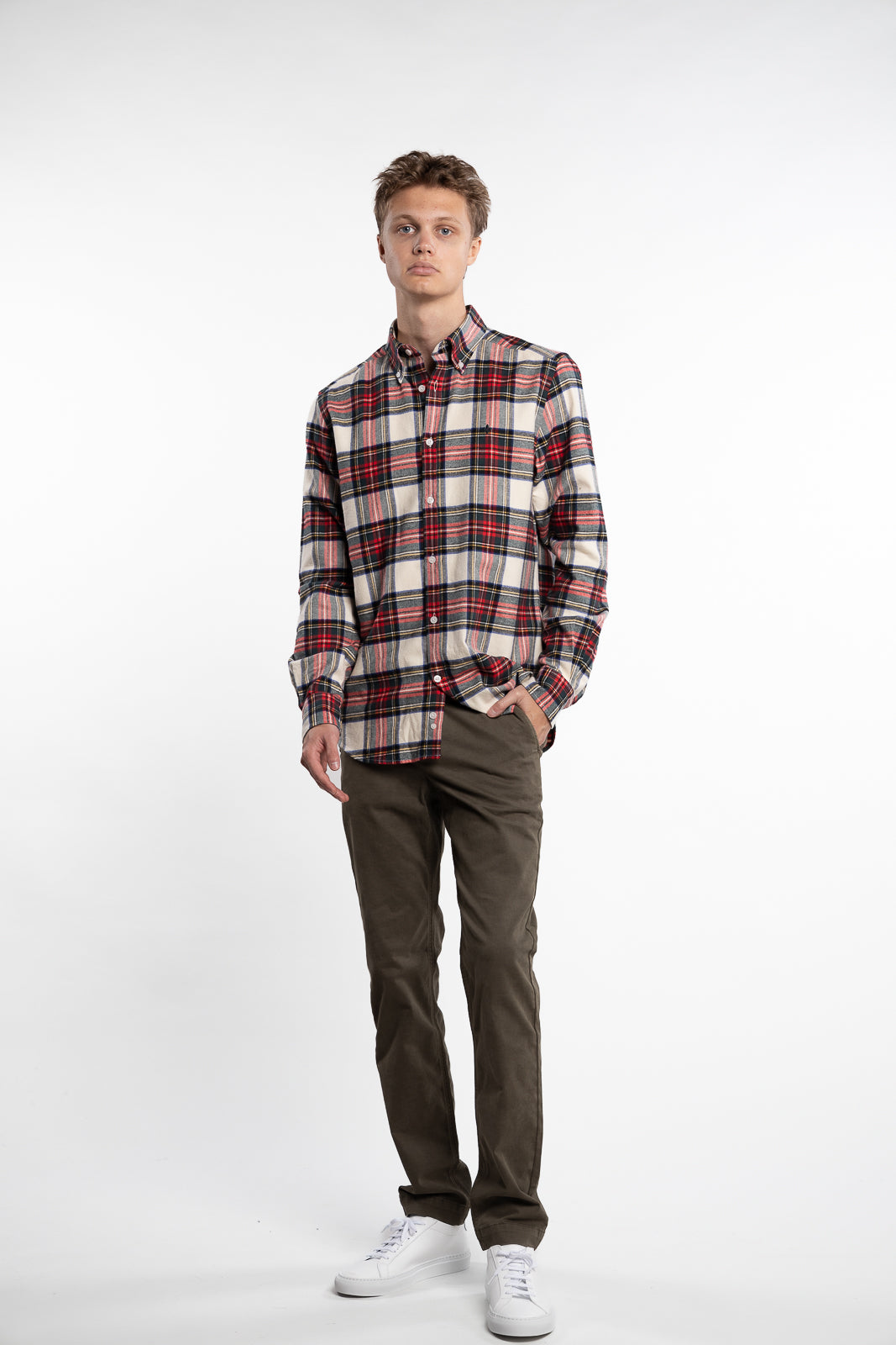 Flannel Tartan Slim Fit Shirt Off White