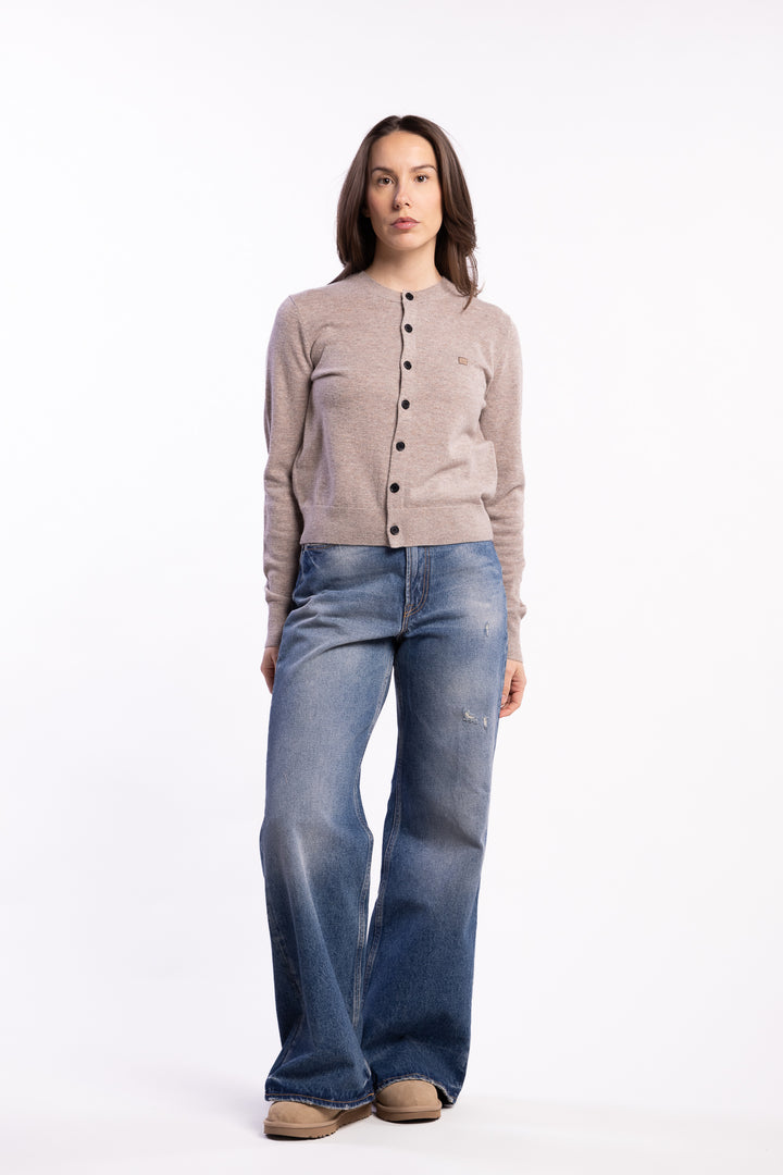 Fitted Cardigan Yak Wool- Greige Melange