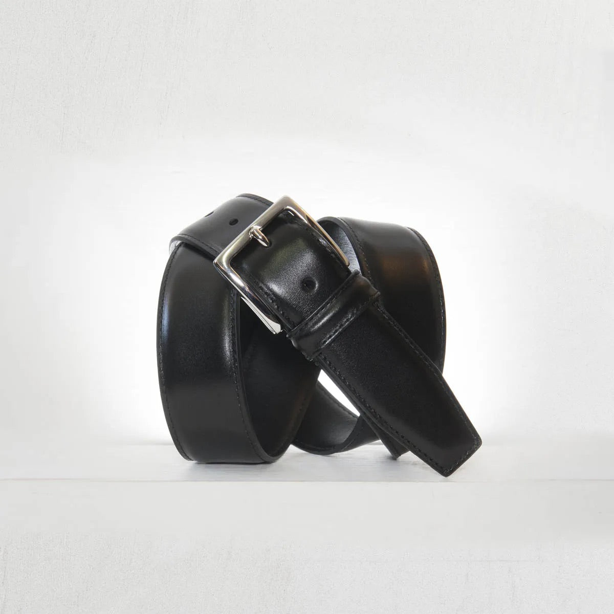 Classic Stitched Leather Belt Black 3,5 cm