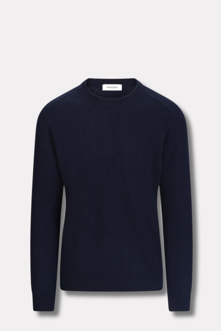 Fisherman´s Rib Virgin Wool Crew Neck Navy