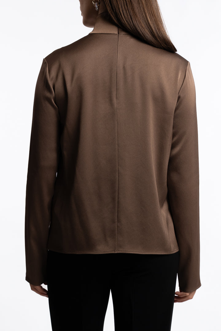 Turtleneck Satin Blouse- Oak Brown